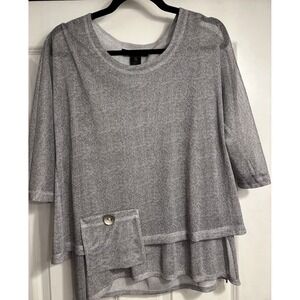Ali Miles Size XS Gray 2-Layer Mesh 3/4 Sleeve‎ Wearable Art Shirt Top Lagenlook